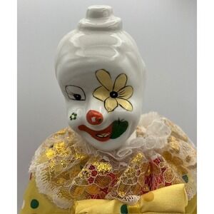 Vintage Porcelain Sunflower Clown Doll Figurine Harlequin Red Yellow Collectible